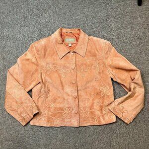 The Territory Ahead Pink Orange Suede Floral Cropped Jacket in Womens Size SP